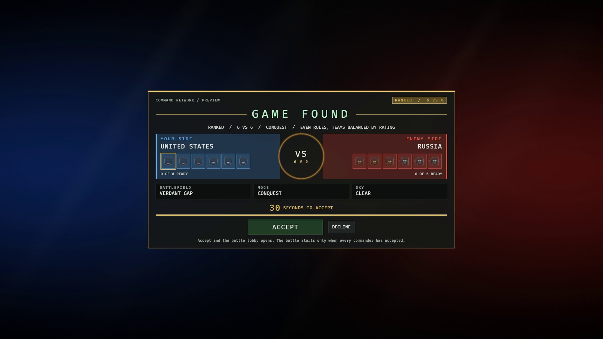 Ranked 6 vs 6: game found.